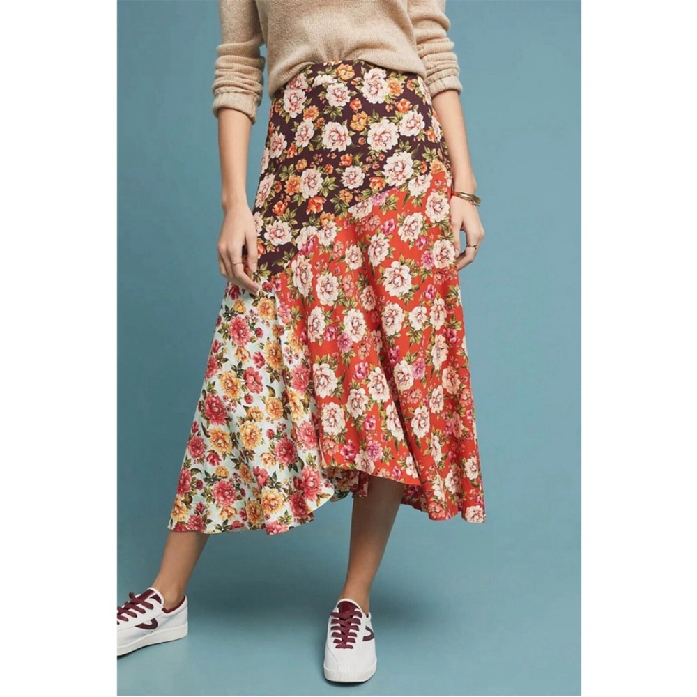 {FARM Rio x Anthropologie} Patchwork Floral Midi Skirt - Womens Small - Picture 10 of 11